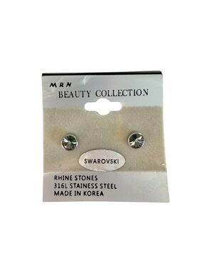 Vintage 90s Swarovski Clear Crystal Stud Earrings Stainless Steel NWT NOS